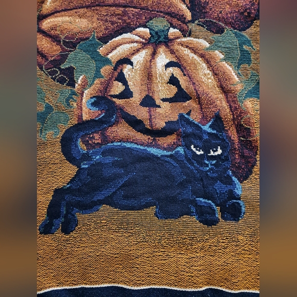 Vintage Sugar Street Weavers Black Cat Pumpkins Halloween Fall Spooky - Picture 3 of 9